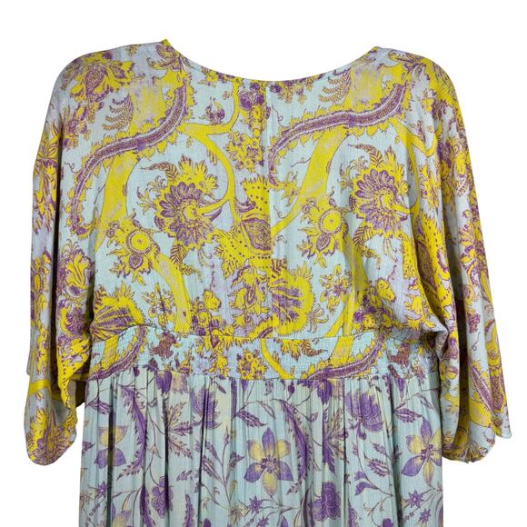 Hemant & Nandita Maxi Dress Women’s Size Medium Green Floral V-Neck Boho Style - Picture 9 of 15